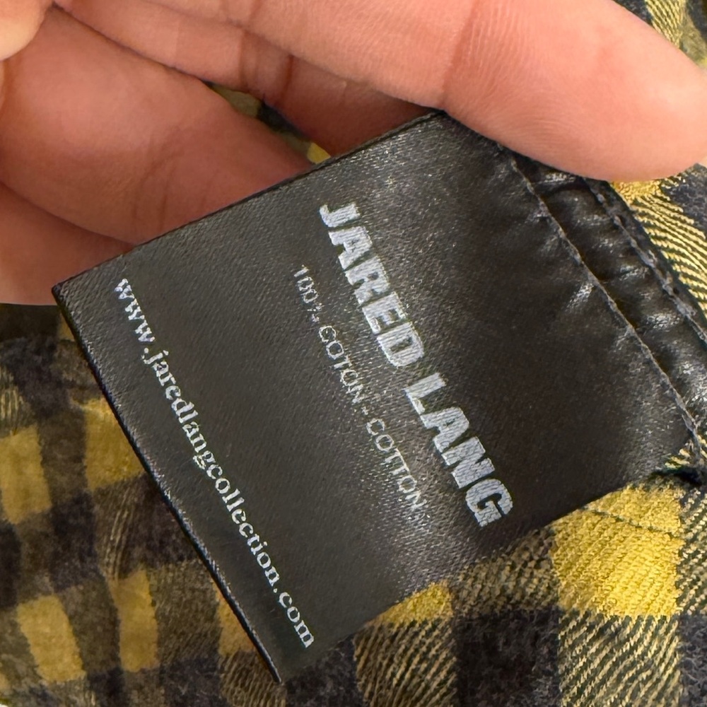 JARED LANG Men’s Yellow & Navy Blue Checkered Long Sleeve Button Down Shirt - Picture 4 of 4